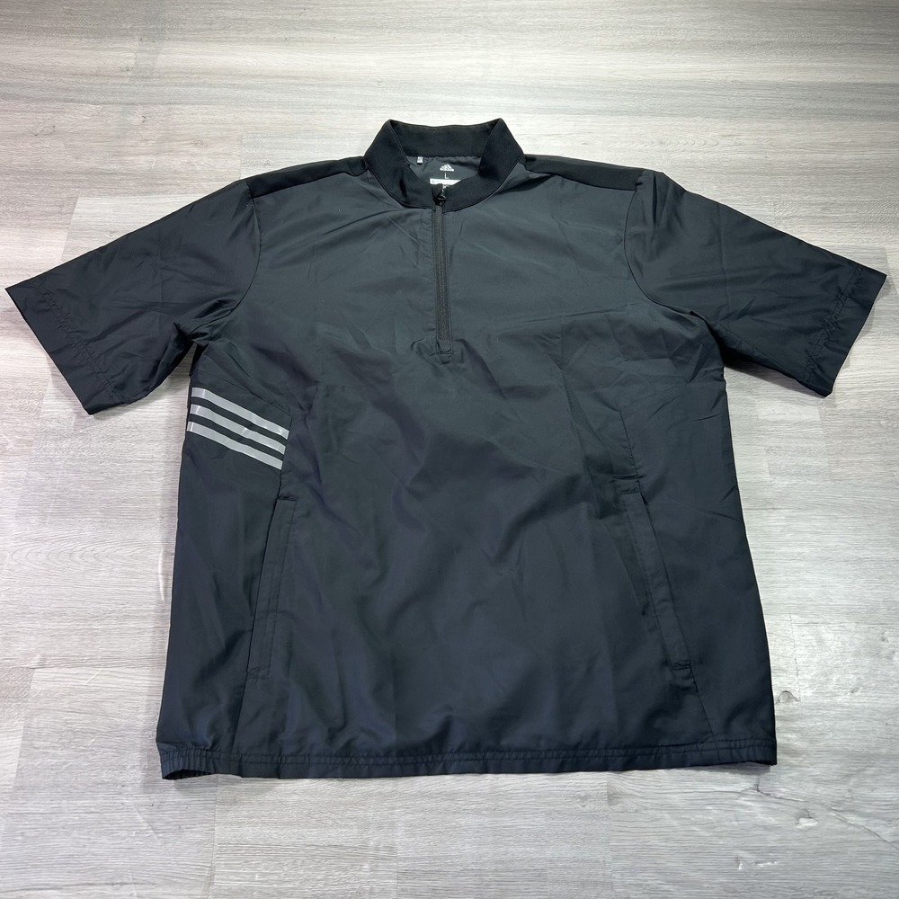 Adidas Windbreaker Jacket Mens Large Black 1/2 Zip Short Sleeve Golf CY9336